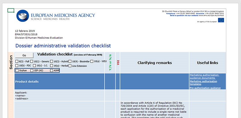 EMA released validation checklist